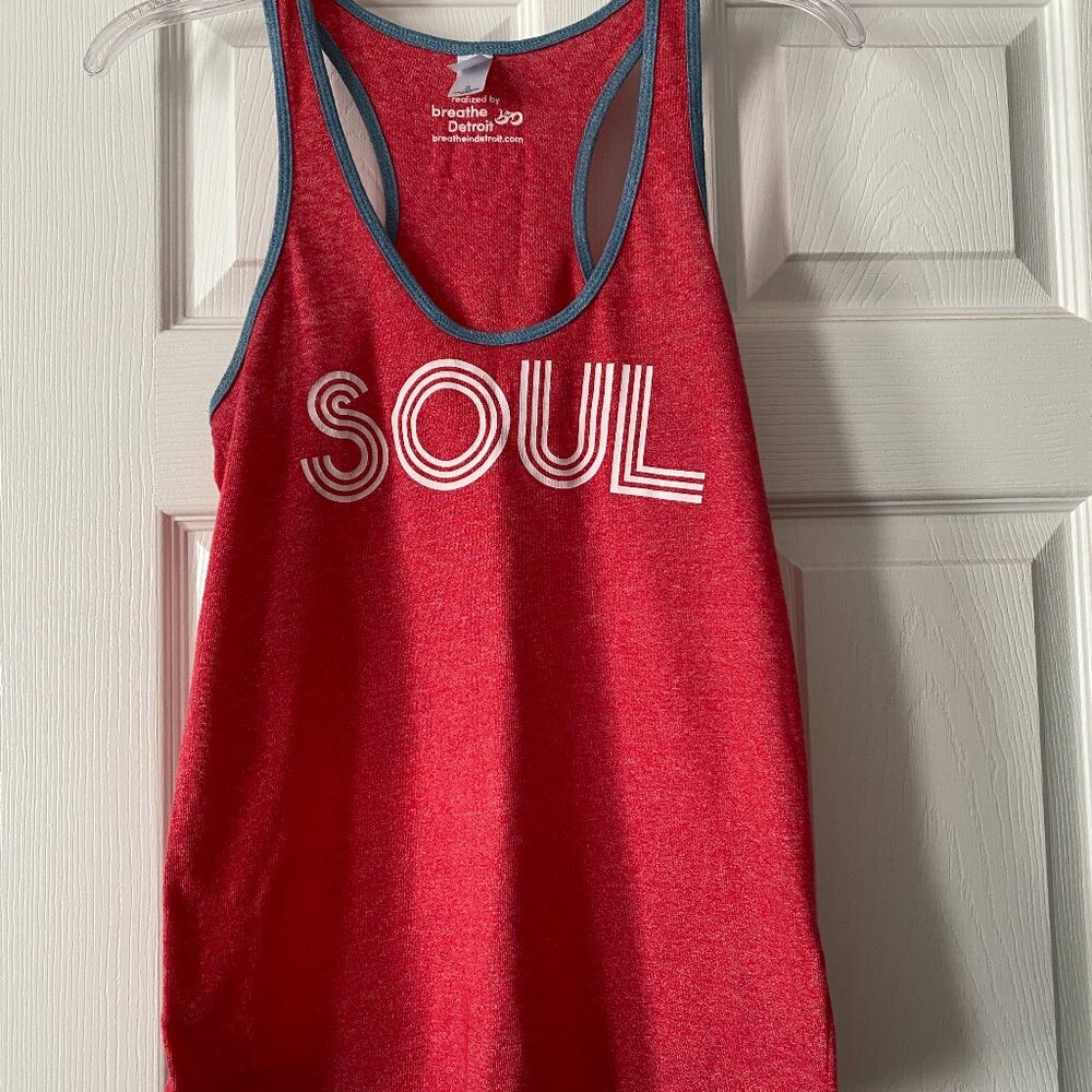 Retro Soul Yoga Workout Ringer Tank Eco Jersey - Breathe In Detroit - Size S